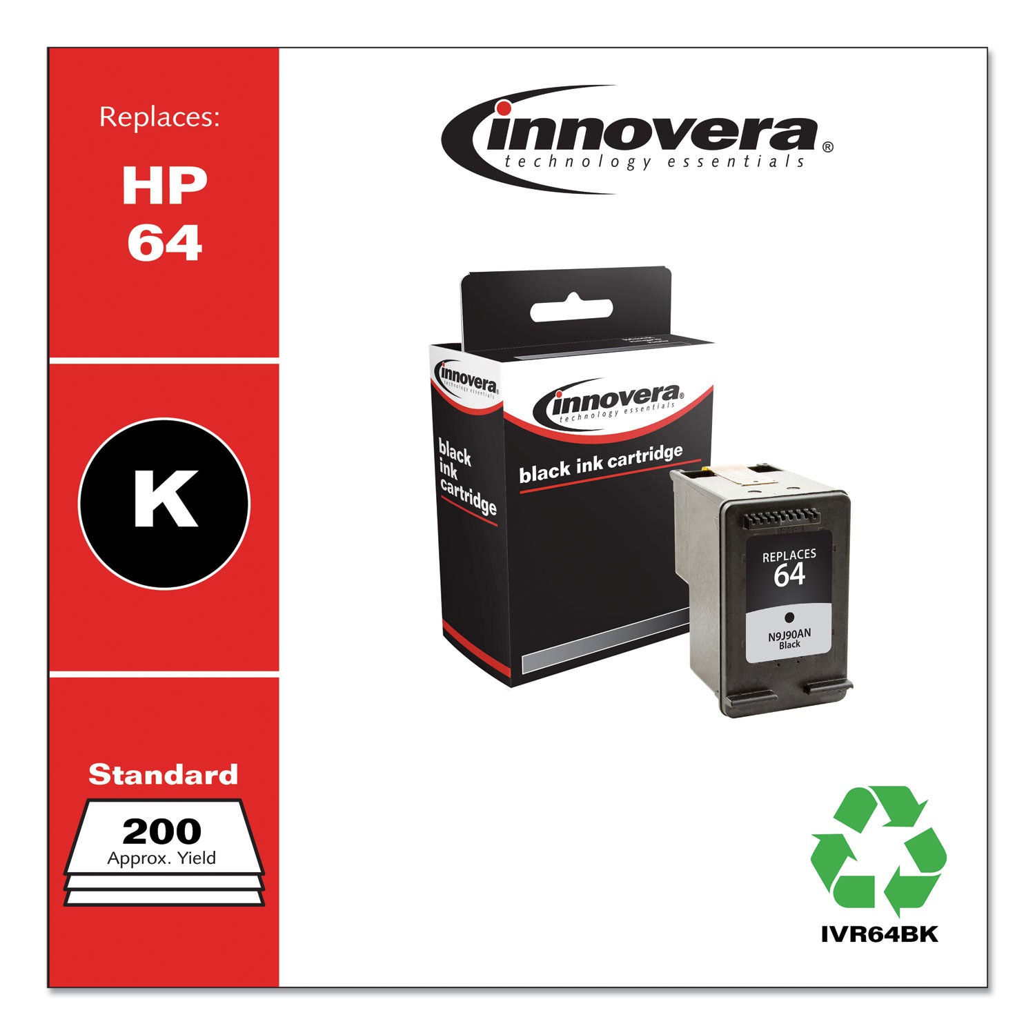 Innovera Remanufactured Black Ink, Replacement for 64 (N9J90AN), 200 Page-Yield (64BK)