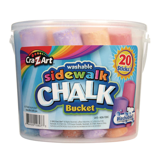 Cra-Z-Art Washable Sidewalk Jumbo Chalk in Storage Bucket with Lid and Handle, 12.63", 20 Assorted Colors (108076)