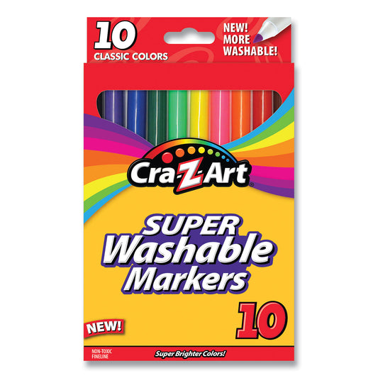 Cra-Z-Art Super Washable Markers, Fine Bullet Tip, Assorted Colors, 10/Set (1016148)