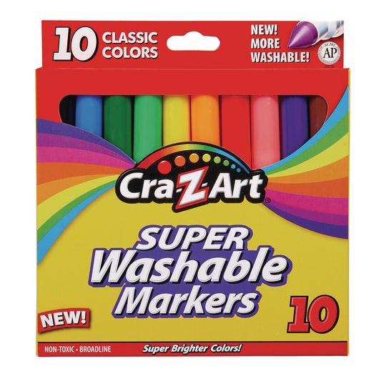 Cra-Z-Art Super Washable Markers, Broad Bullet Tip, Assorted Colors, 10/Set (1000224)