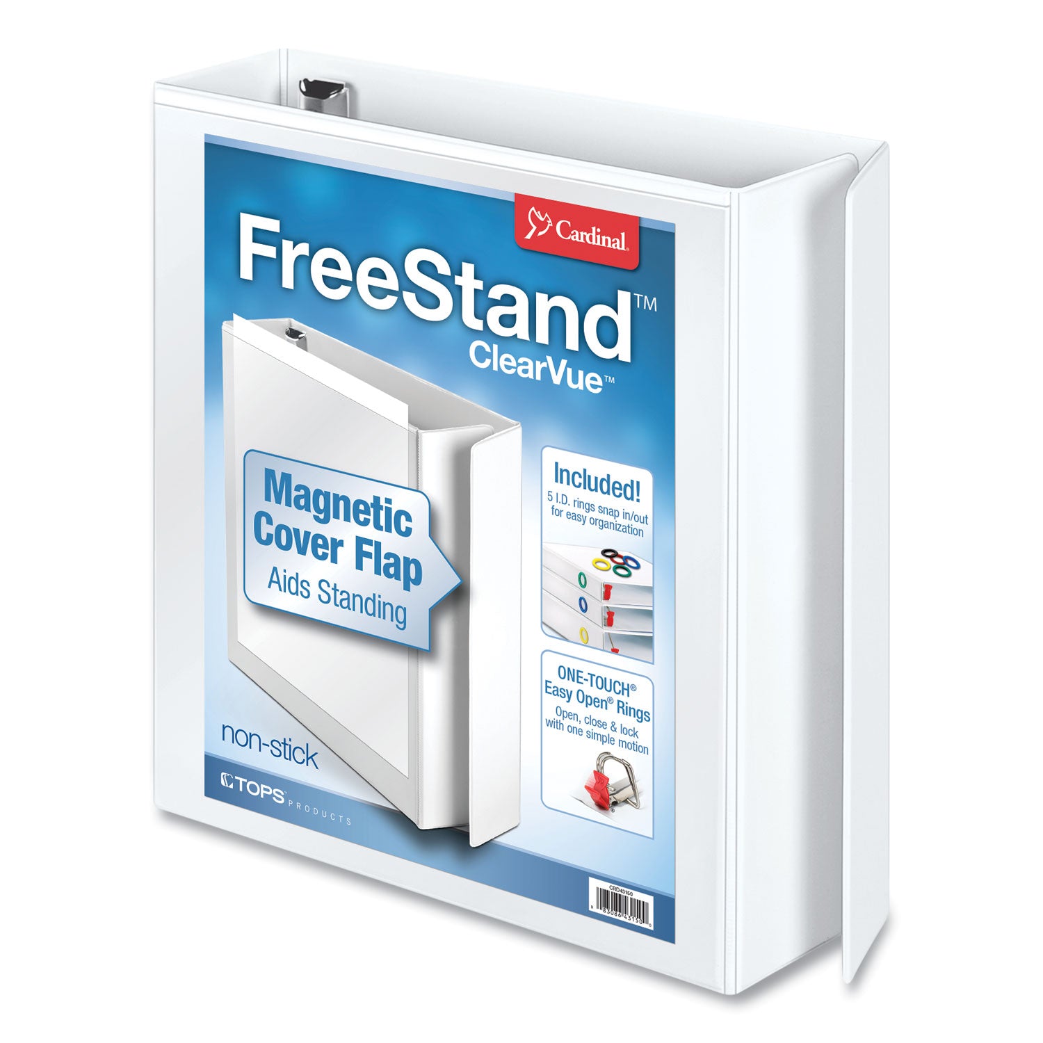 Cardinal FreeStand Easy Open Locking Slant-D Ring Binder, 3 Rings, 2" Capacity, 11 x 8.5, White (43120)