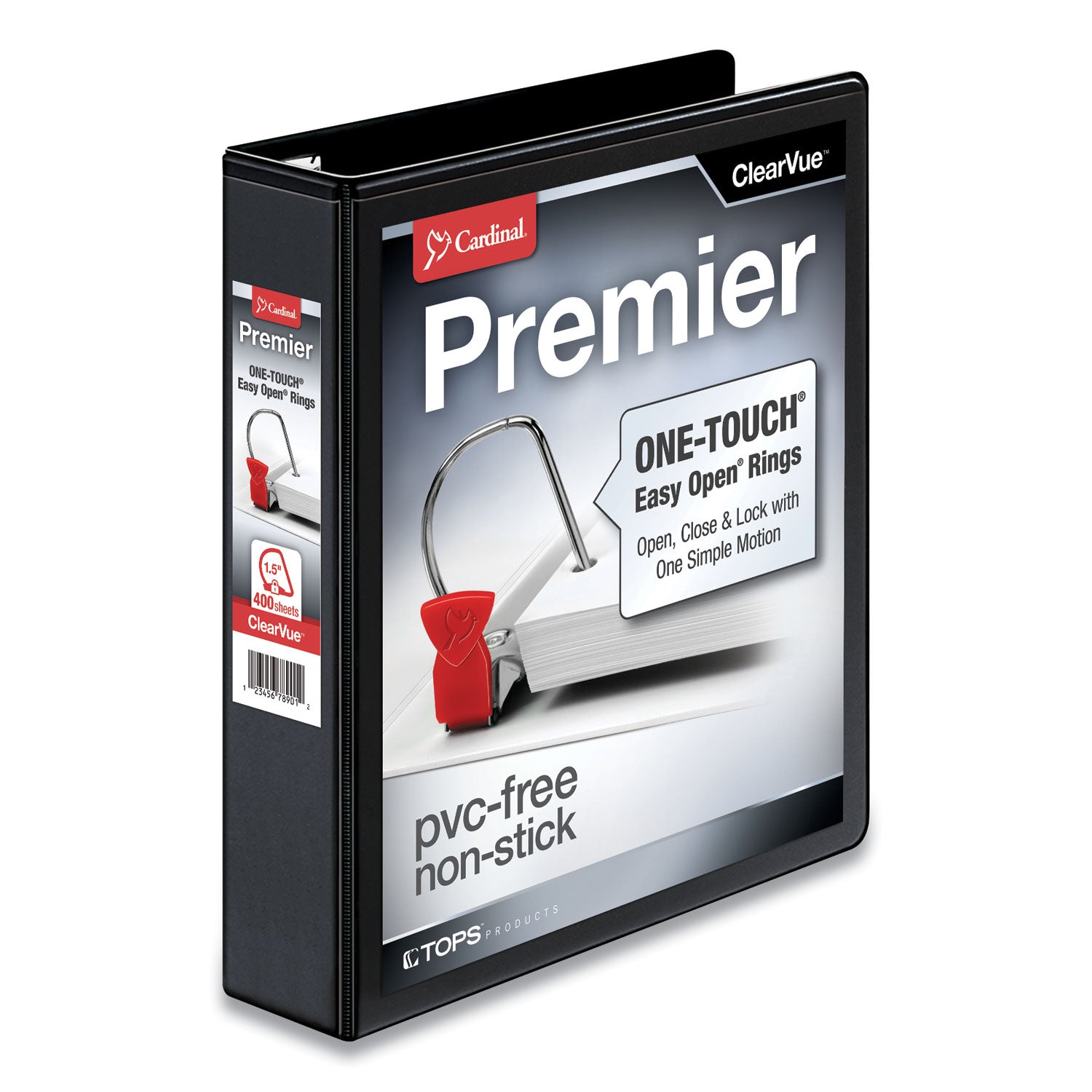 Cardinal Premier Easy Open ClearVue Locking Slant-D Ring Binder, 3 Rings, 1.5" Capacity, 11 x 8.5, Black (10311)