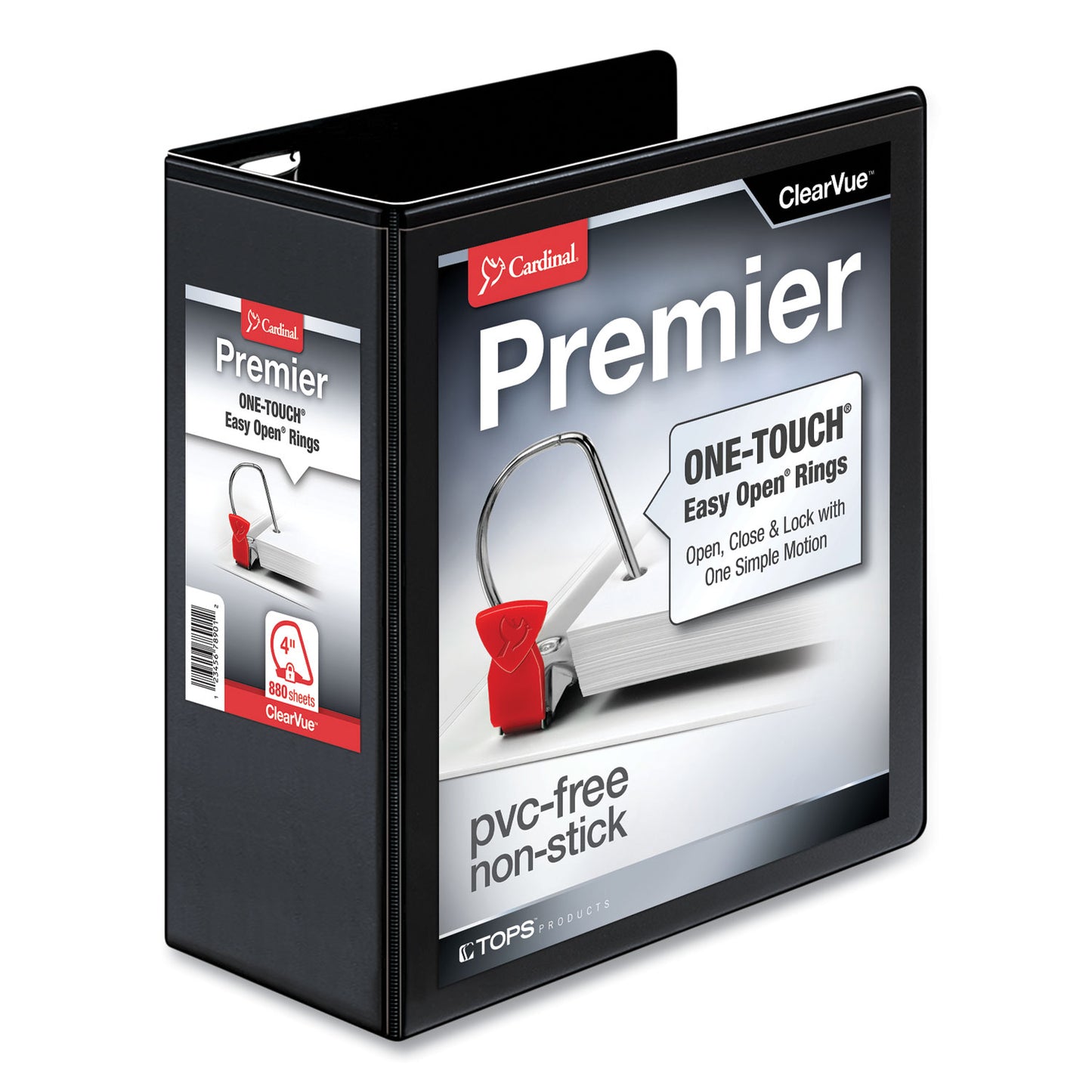 Cardinal Premier Easy Open ClearVue Locking Slant-D Ring Binder, 3 Rings, 4" Capacity, 11 x 8.5, Black (10341)