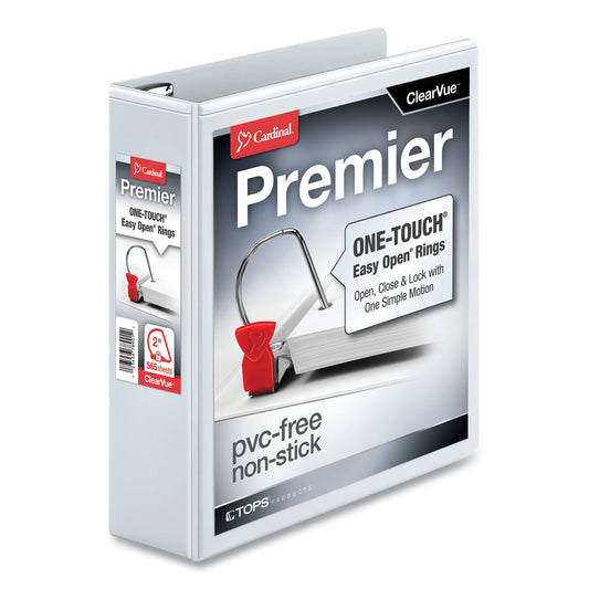 Cardinal Premier Easy Open ClearVue Locking Slant-D Ring Binder, 3 Rings, 2" Capacity, 11 x 8.5, White (10320)