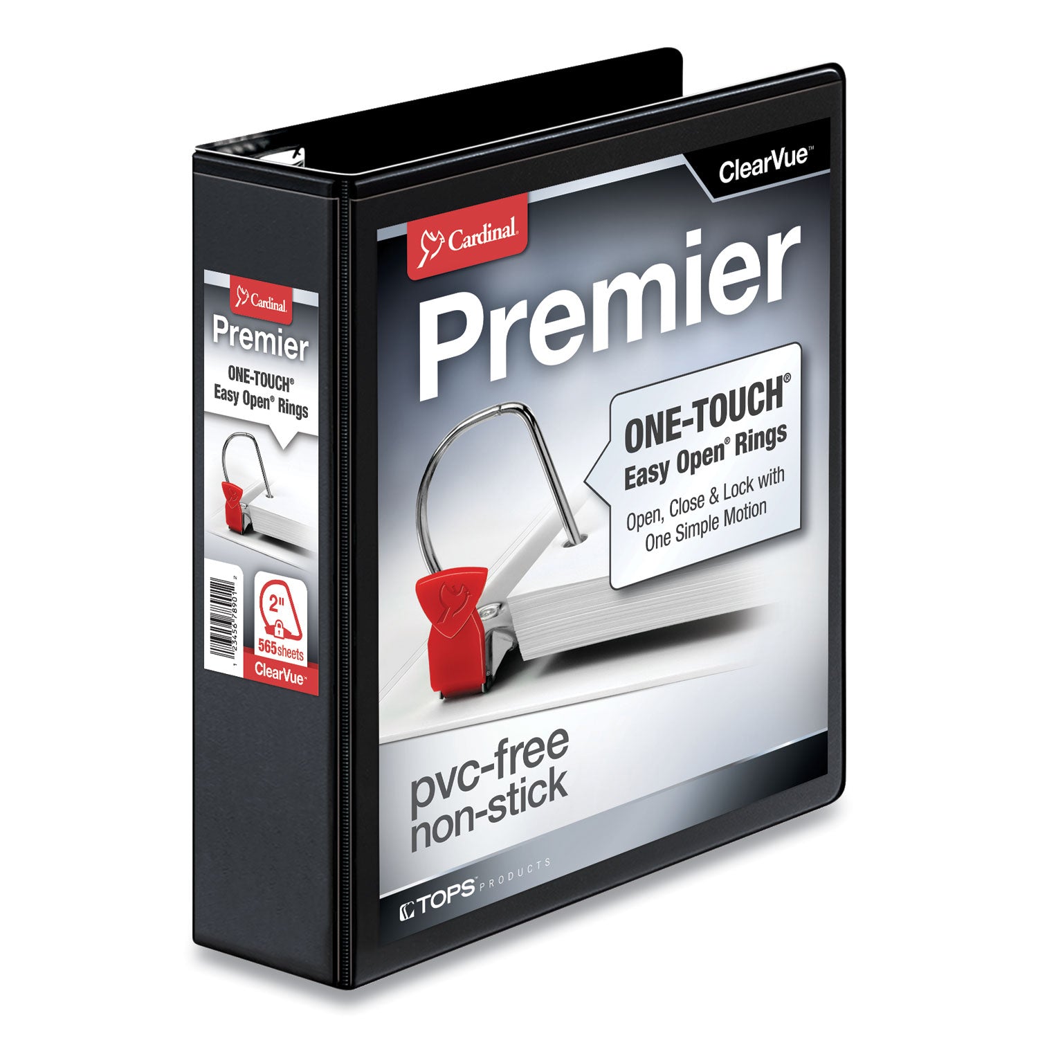 Cardinal Premier Easy Open ClearVue Locking Slant-D Ring Binder, 3 Rings, 2" Capacity, 11 x 8.5, Black (10321)