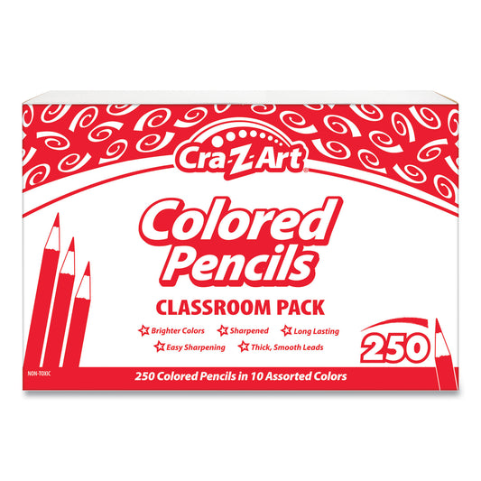 Cra-Z-Art Colored Pencils Classpack, 10 Assorted Lead and Barrel Colors, 10 Pencils/Set, 25 Sets/Carton (740011)