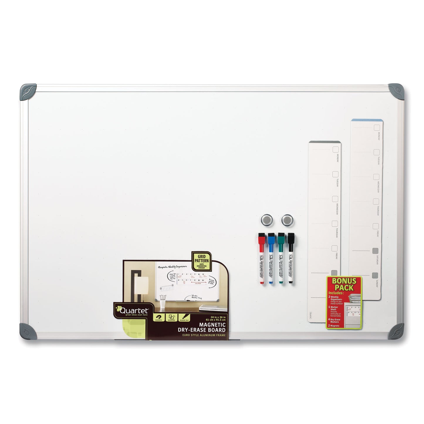 Quartet Euro-Style Magnetic Dry-Erase Aluminum Frame Boards, 36 x 24, White Surface, Silver Aluminum Frame (79378)