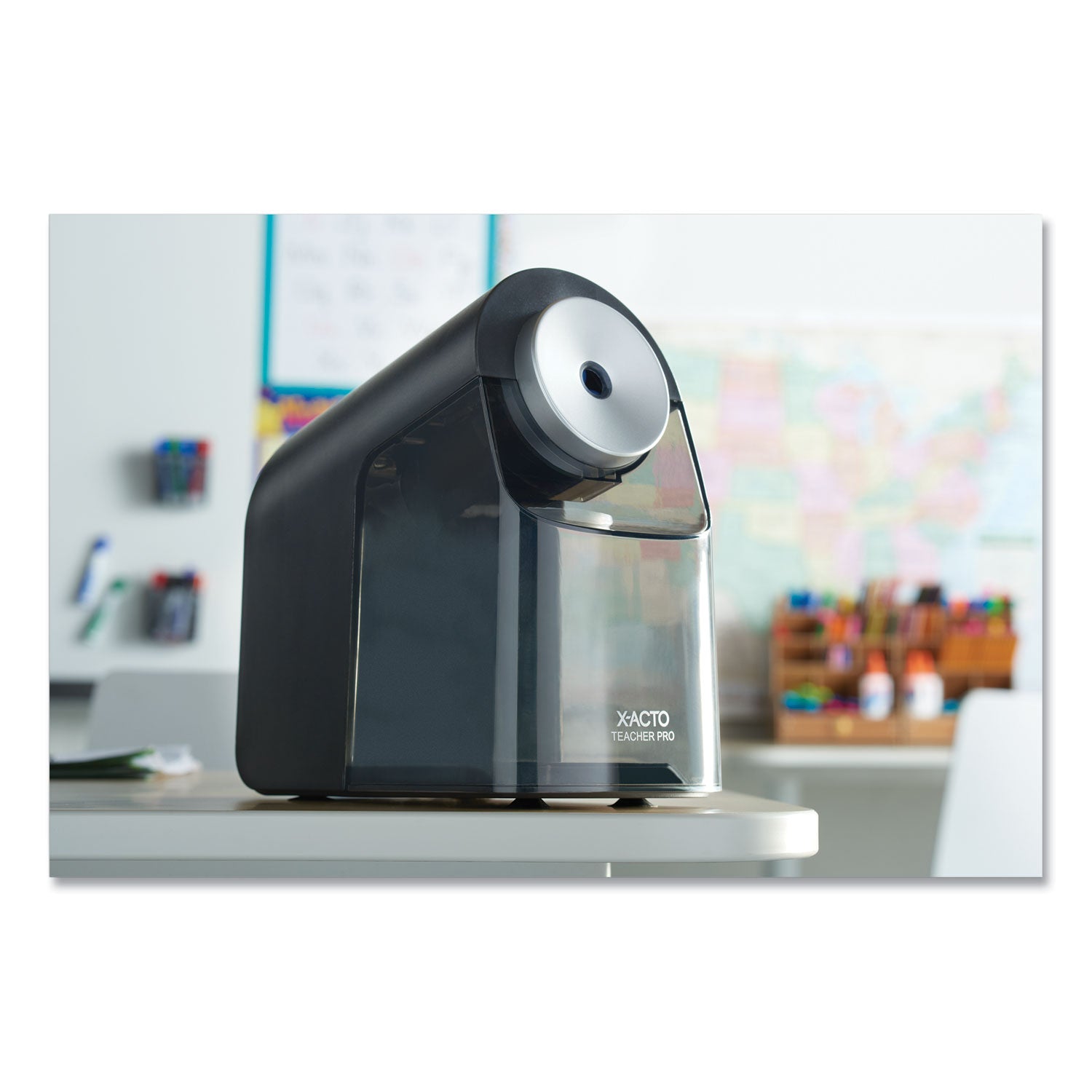 X-ACTO Model 1675 TeacherPro Classroom Electric Pencil Sharpener, AC-Powered, 4 x 7.5 x 8, Black/Silver/Smoke (1675X)