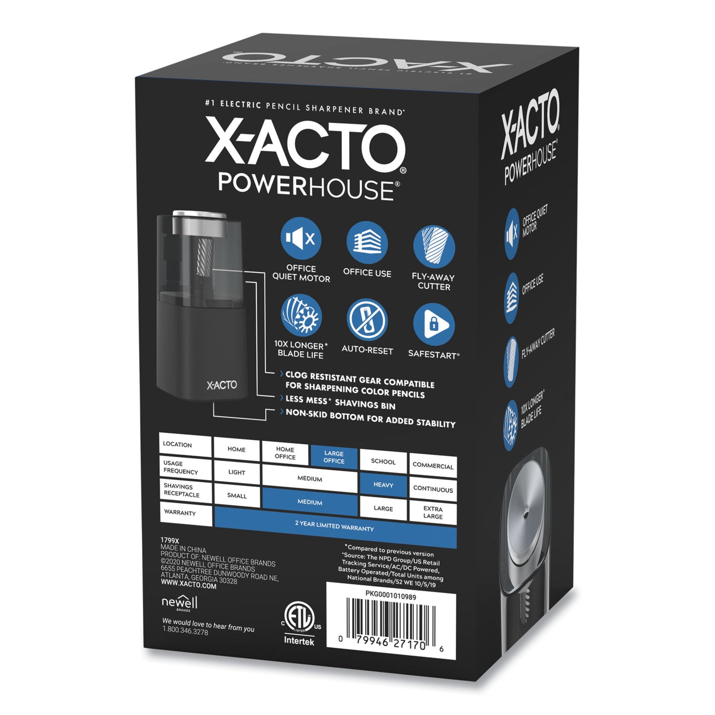 X-ACTO Model 1799 Powerhouse Office Electric Pencil Sharpener, AC-Powered, 3 x 3 x 7, Black/Silver/Smoke (1799X)