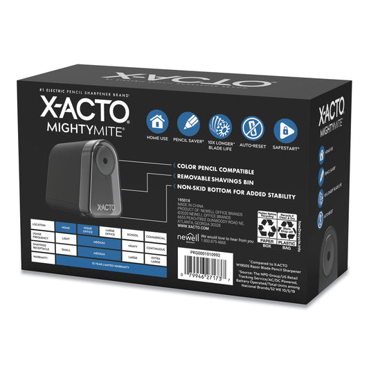 X-ACTO Model 19501 Mighty Mite Home Office Electric Pencil Sharpener, AC-Powered, 3.5 x 5.5 x 4.5, Black/Gray/Smoke (19501X)