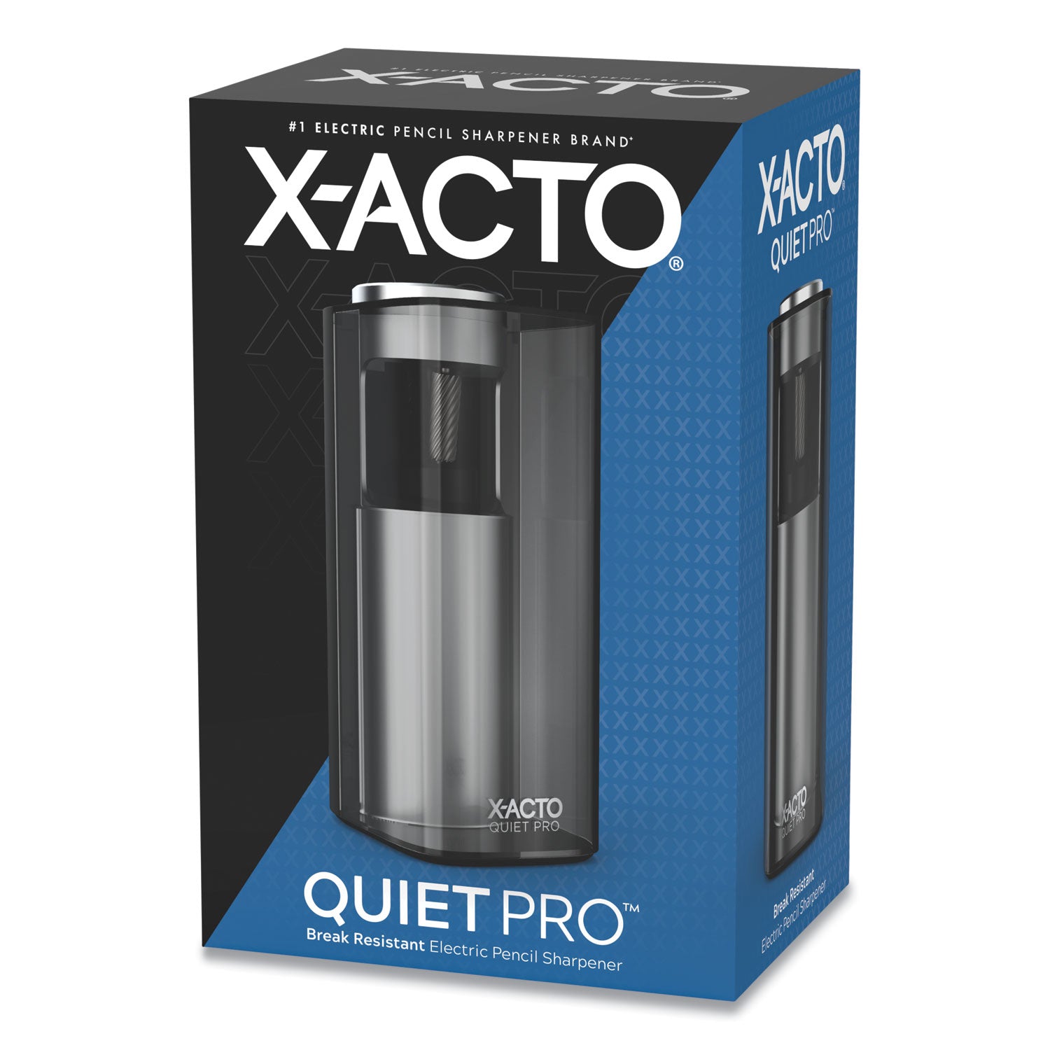 X-ACTO Model 1612 Quiet Pro Electric Pencil Sharpener, AC-Powered, 3 x 5 x 9, Black/Silver/Smoke (1612X)