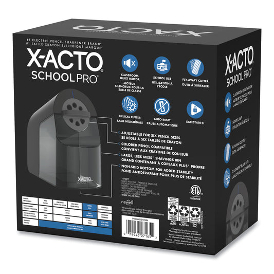 X-ACTO Model 1670 School Pro Classroom Electric Pencil Sharpener, AC-Powered, 4 x 7.5 x 7.5, Black/Gray/Smoke (1670X)