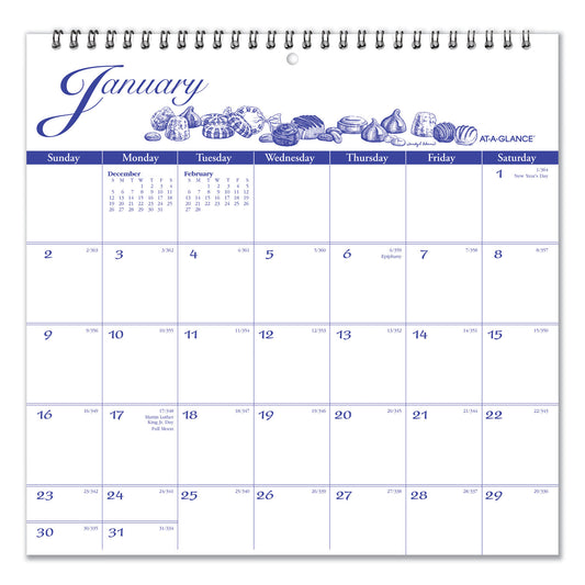 AT-A-GLANCE Illustrators Edition Wall Calendar, Victorian Illustrations Artwork, 12 x 12, White/Blue Sheets, 12-Month (Jan to Dec): 2025 (G100017)