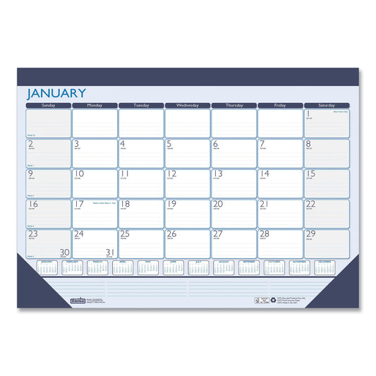 House of Doolittle Recycled Contempo Desk Pad Calendar, 22 x 17, White/Blue Sheets, Blue Binding, Blue Corners, 12-Month (Jan to Dec): 2025 (151)