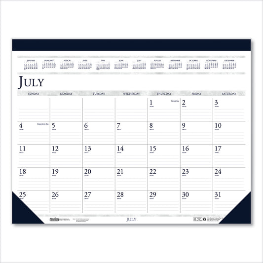 House of Doolittle Recycled Academic Desk Pad Calendar, 18.5 x 13, White/Blue Sheets, Blue Binding/Corners, 14-Month (July to Aug): 2024 to 2025 (1556)