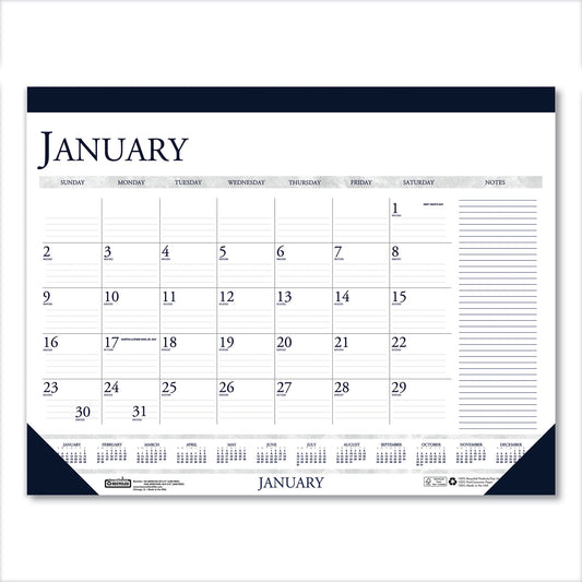 House of Doolittle Recycled Two-Color Monthly Desk Pad Calendar with Notes Section, 18.5 x 13, Blue Binding/Corners, 12-Month (Jan-Dec): 2025 (1646)