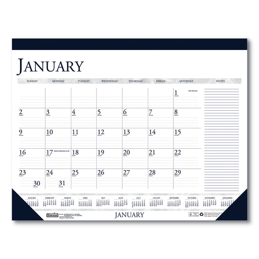 House of Doolittle Recycled Two-Color Monthly Desk Pad Calendar with Notes Section, 22 x 17, Blue Binding/Corners, 12-Month (Jan-Dec): 2025 (164)