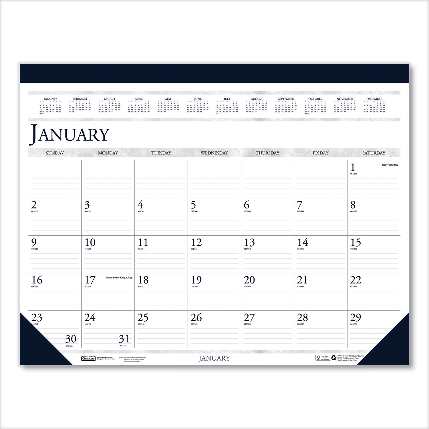 House of Doolittle Recycled Two-Color Monthly Desk Pad Calendar, 18.5 x 13, Perforated White/Blue/Gray Sheets, 12-Month (Jan-Dec): 2025 (1506)