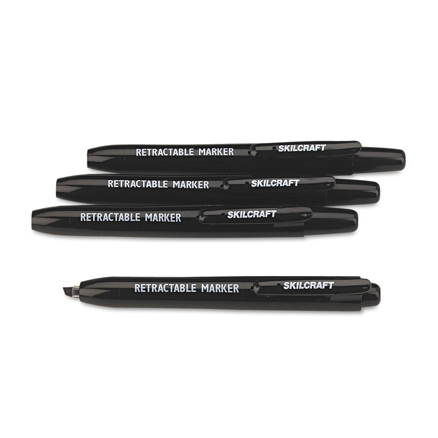AbilityOne 7520015550297, SKILCRAFT Retractable Permanent Marker, Broad Chisel Tip, Black, 4/Pack