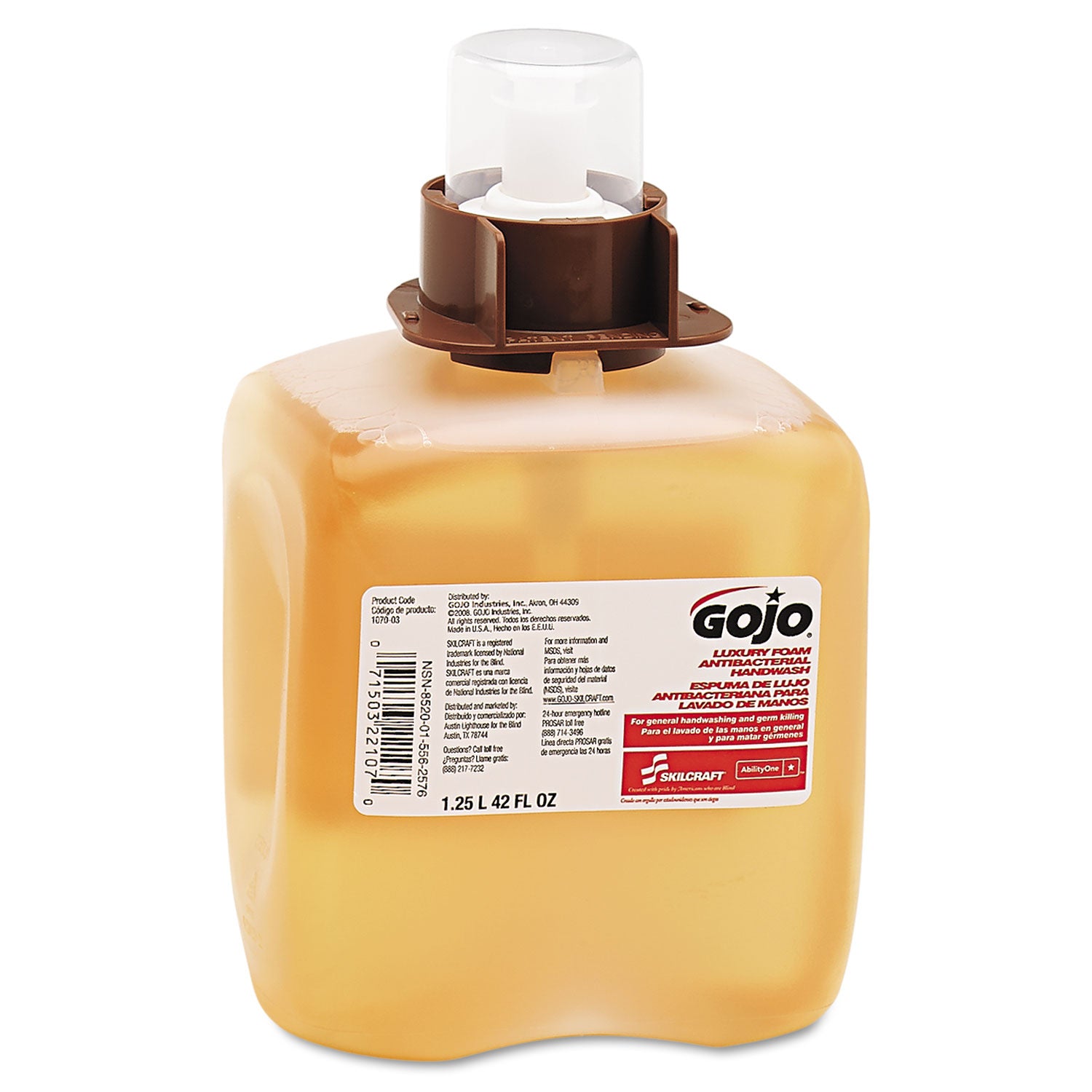 AbilityOne 8520015562576, SKILCRAFT GOJO Antibacterial Handwash Refill, Orange Blossom Scent, 1,250 mL, 3/Box