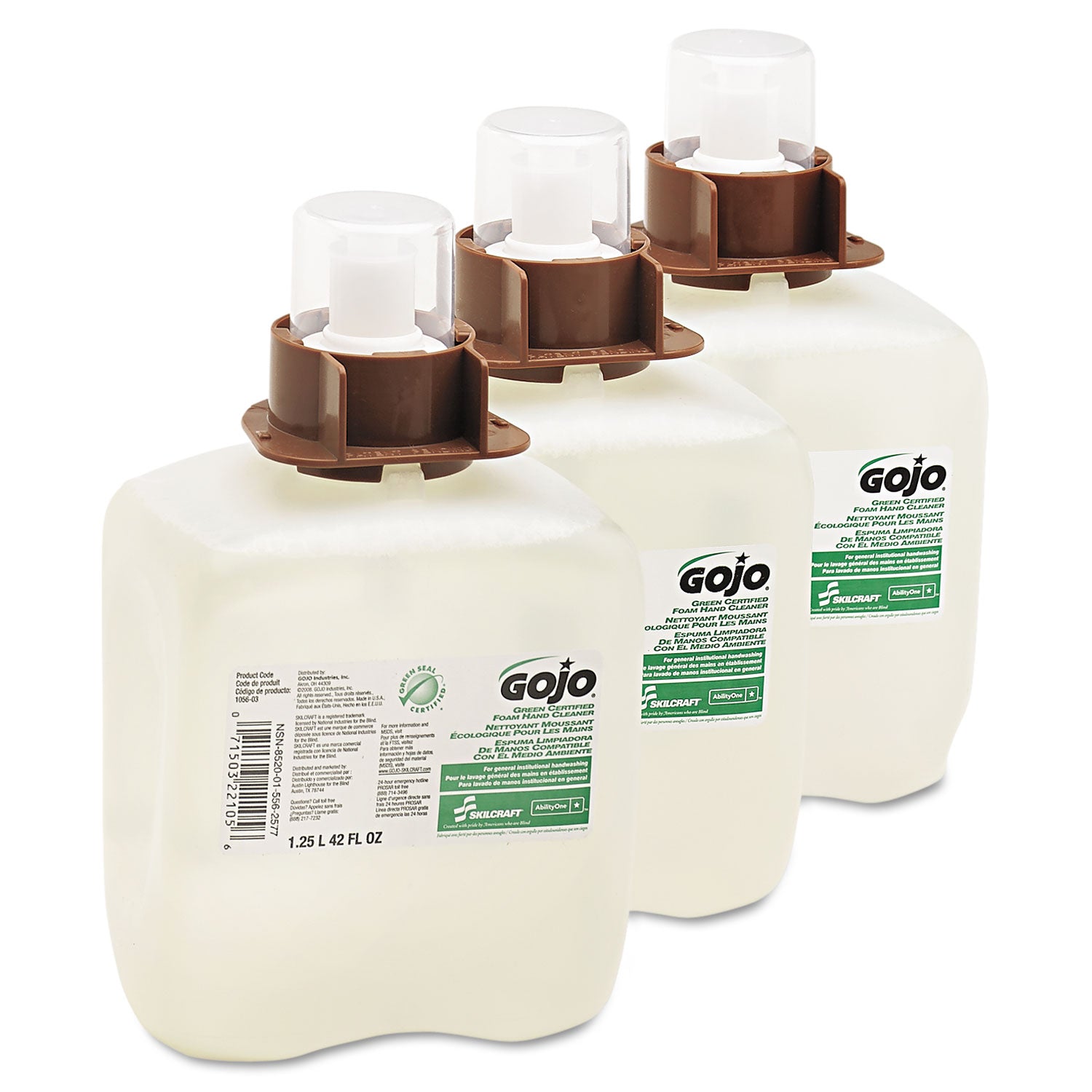 AbilityOne 8520015562577, SKILCRAFT GOJO Green Seal Foam Handwash Refill, Biodegradable, Unscented, 1,200 mL, 3/Box