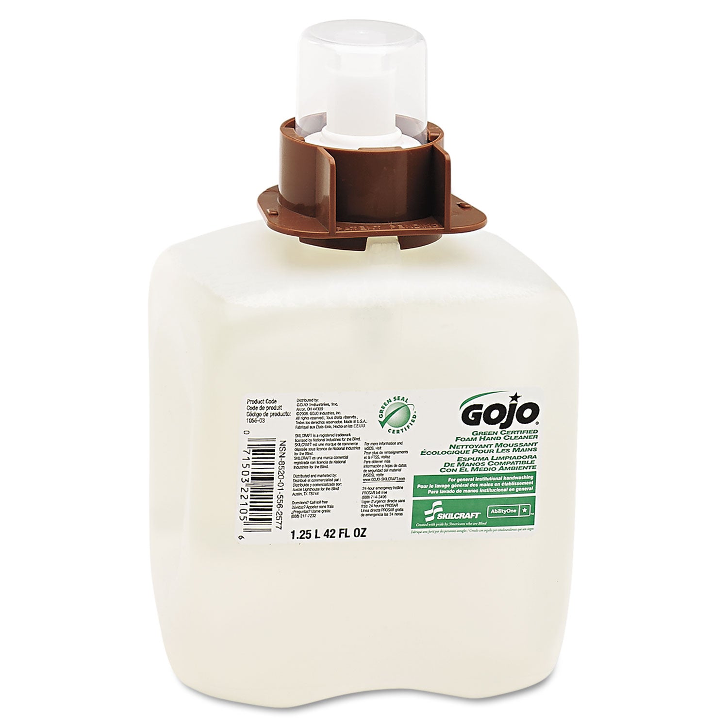 AbilityOne 8520015562577, SKILCRAFT GOJO Green Seal Foam Handwash Refill, Biodegradable, Unscented, 1,200 mL, 3/Box