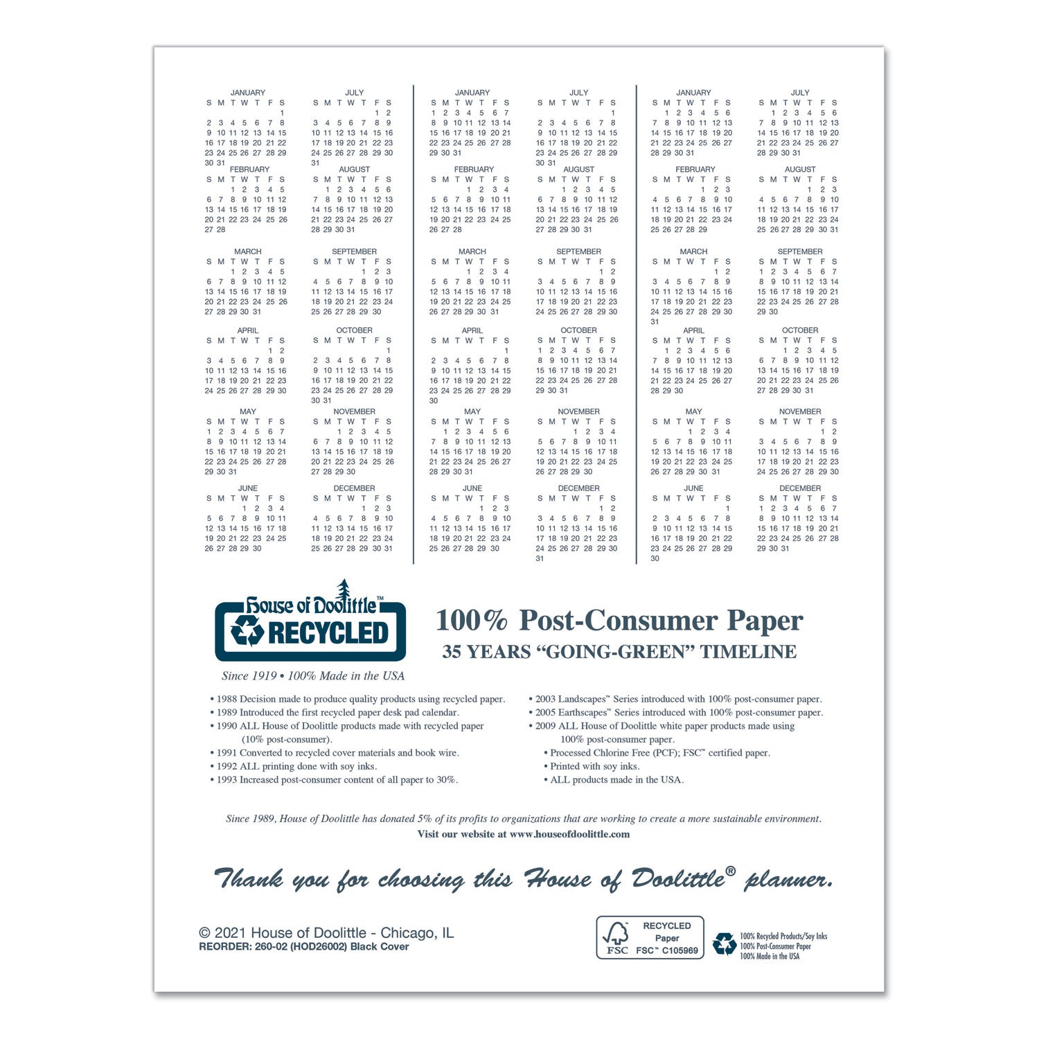 House of Doolittle Recycled Ruled 14-Month Planner with Leatherette Cover, 11 x 8.5, Black Cover, 14-Month: Dec 2024 to Jan 2026 (26002)