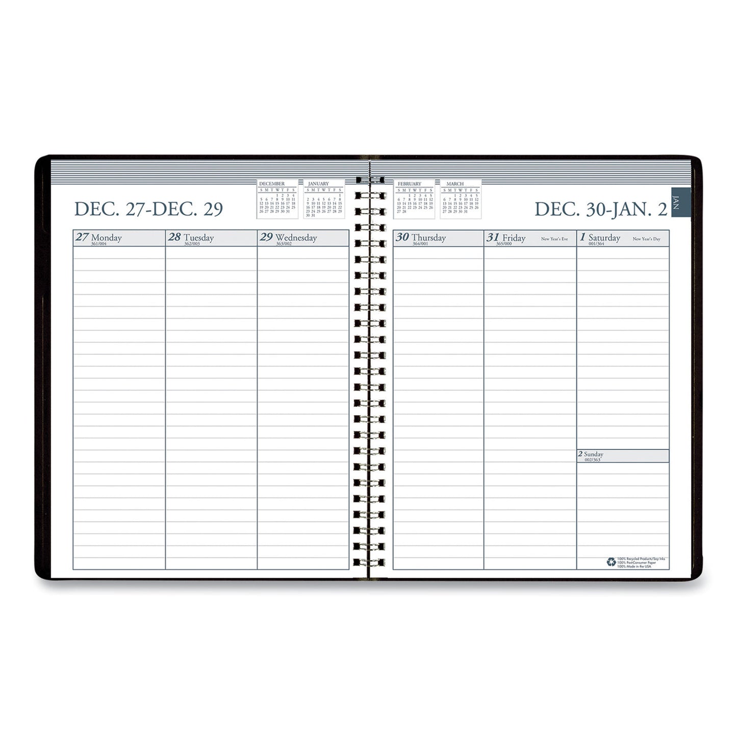 House of Doolittle Recycled Weekly Appointment Book Ruled without Appointment Times, 8.75 x 6.88, Black Cover, 12-Month (Jan to Dec): 2025 (25802)