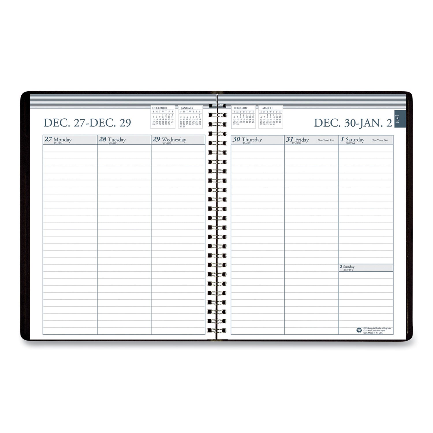 House of Doolittle Recycled Weekly Appointment Book Ruled without Appointment Times, 8.75 x 6.88, Black Cover, 12-Month (Jan to Dec): 2025 (25802)