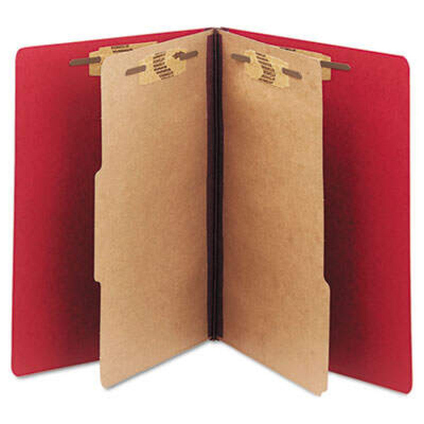 AbilityOne 7530015567917 SKILCRAFT Pressboard Top Tab Classification Folder, 2 Dividers, Letter Size, Dark Red, 10/Box