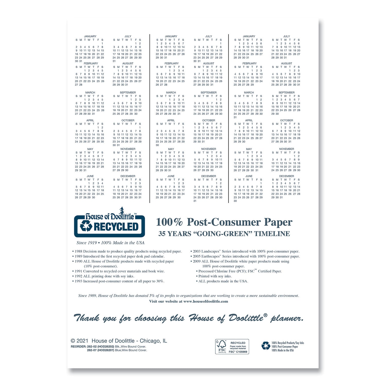 House of Doolittle 14-Month Recycled Ruled Monthly Planner, 11 x 8.5, Blue Cover, 14-Month: Dec 2024 to Jan 2026 (26207)