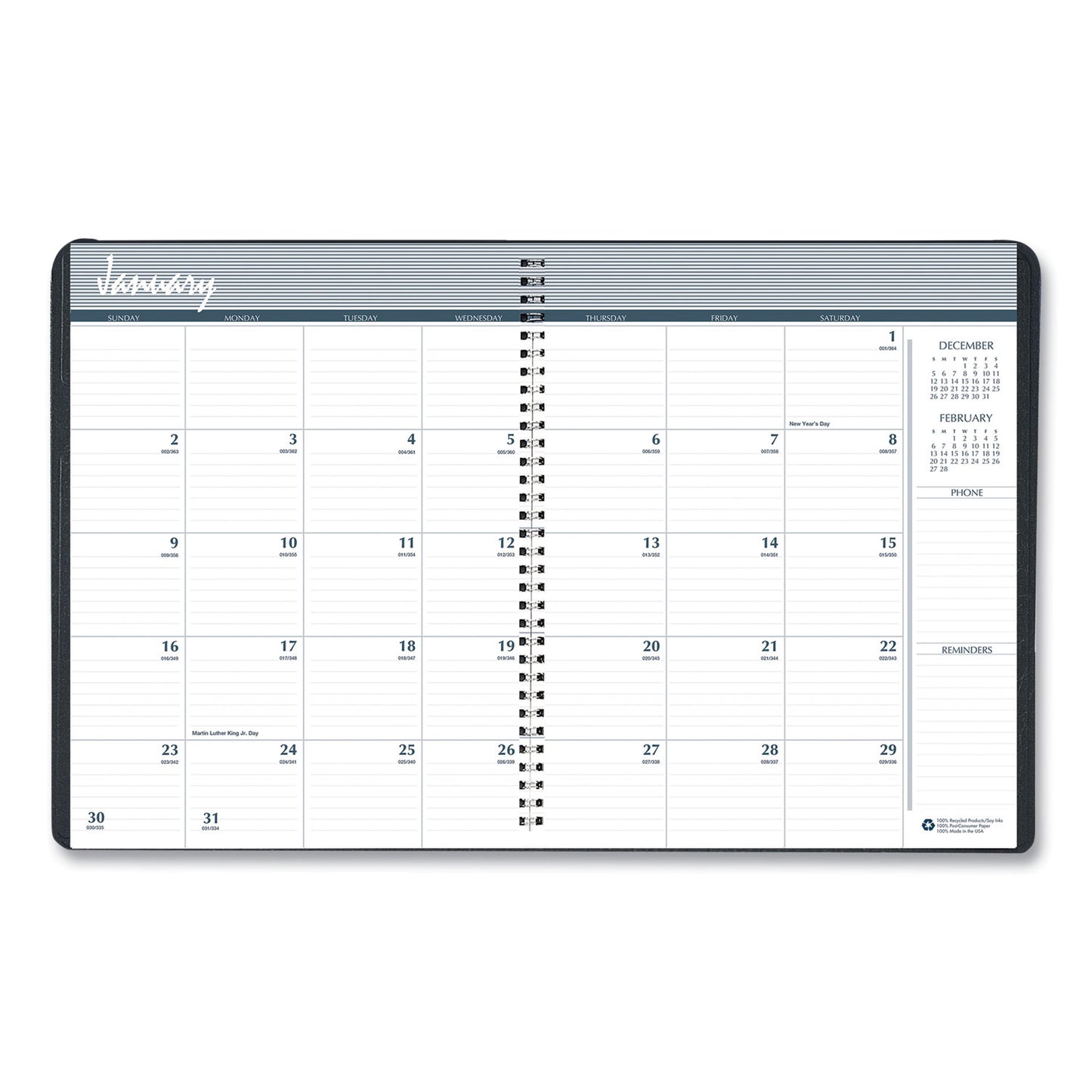 House of Doolittle 14-Month Recycled Ruled Monthly Planner, 11 x 8.5, Blue Cover, 14-Month: Dec 2024 to Jan 2026 (26207)