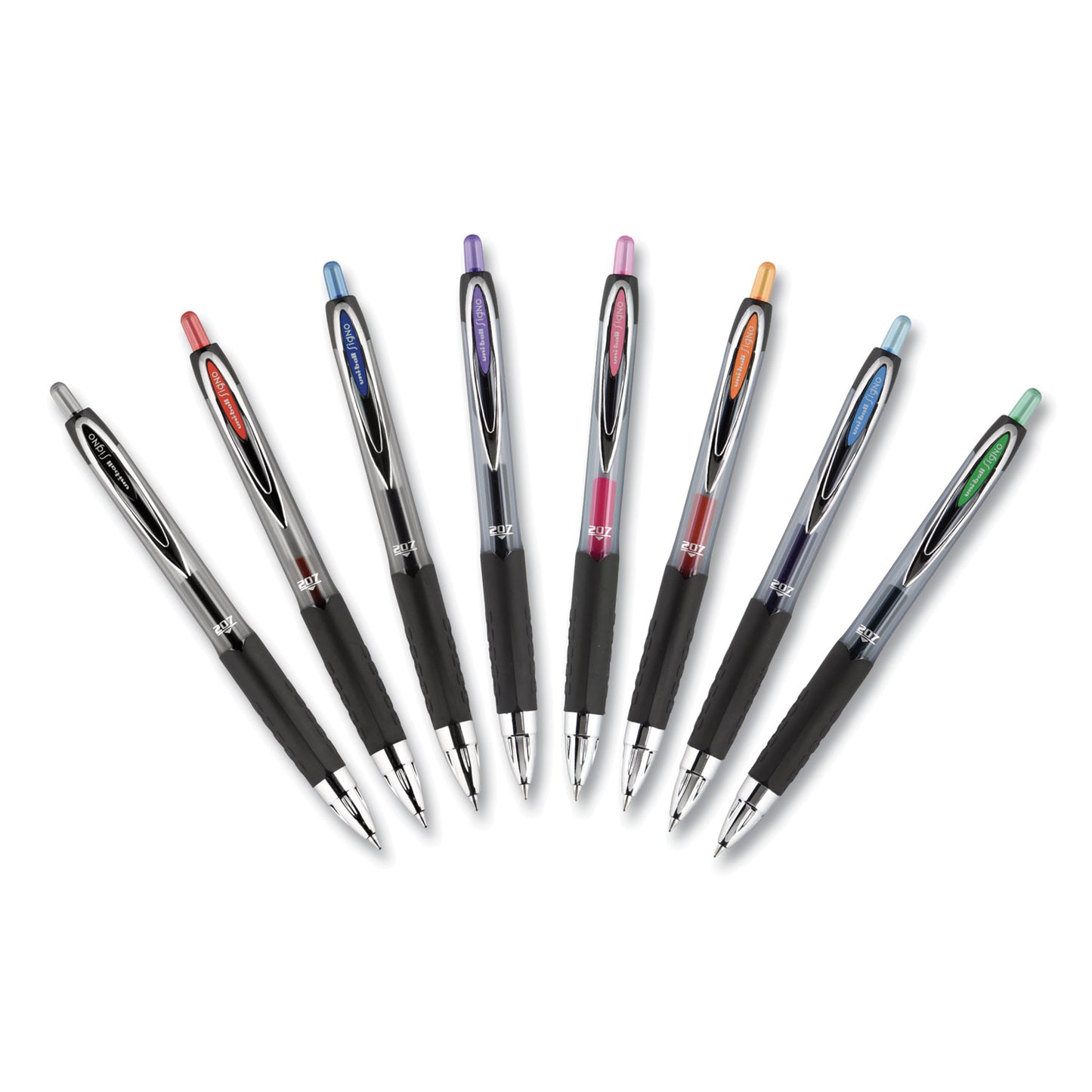 uni-ball Signo 207 Gel Pen, Retractable, Medium 0.7 mm, Blue Ink, Smoke/Black/Blue Barrel, 4/Pack (45532PP)