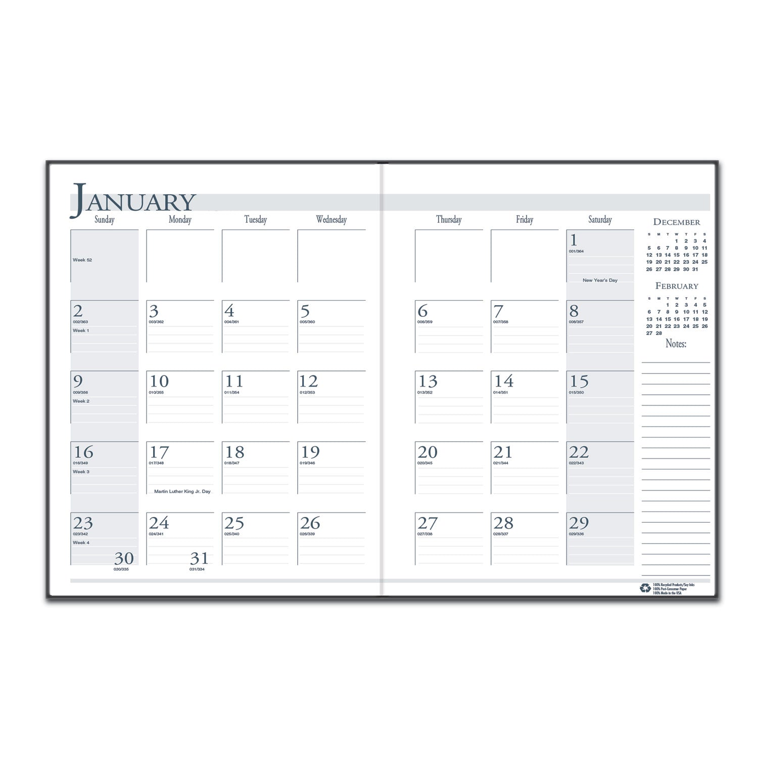 House of Doolittle Recycled Ruled 14-Month Planner with Leatherette Cover, 10 x 7, Black Cover, 14-Month: Dec 2024 to Jan 2026 (260602)