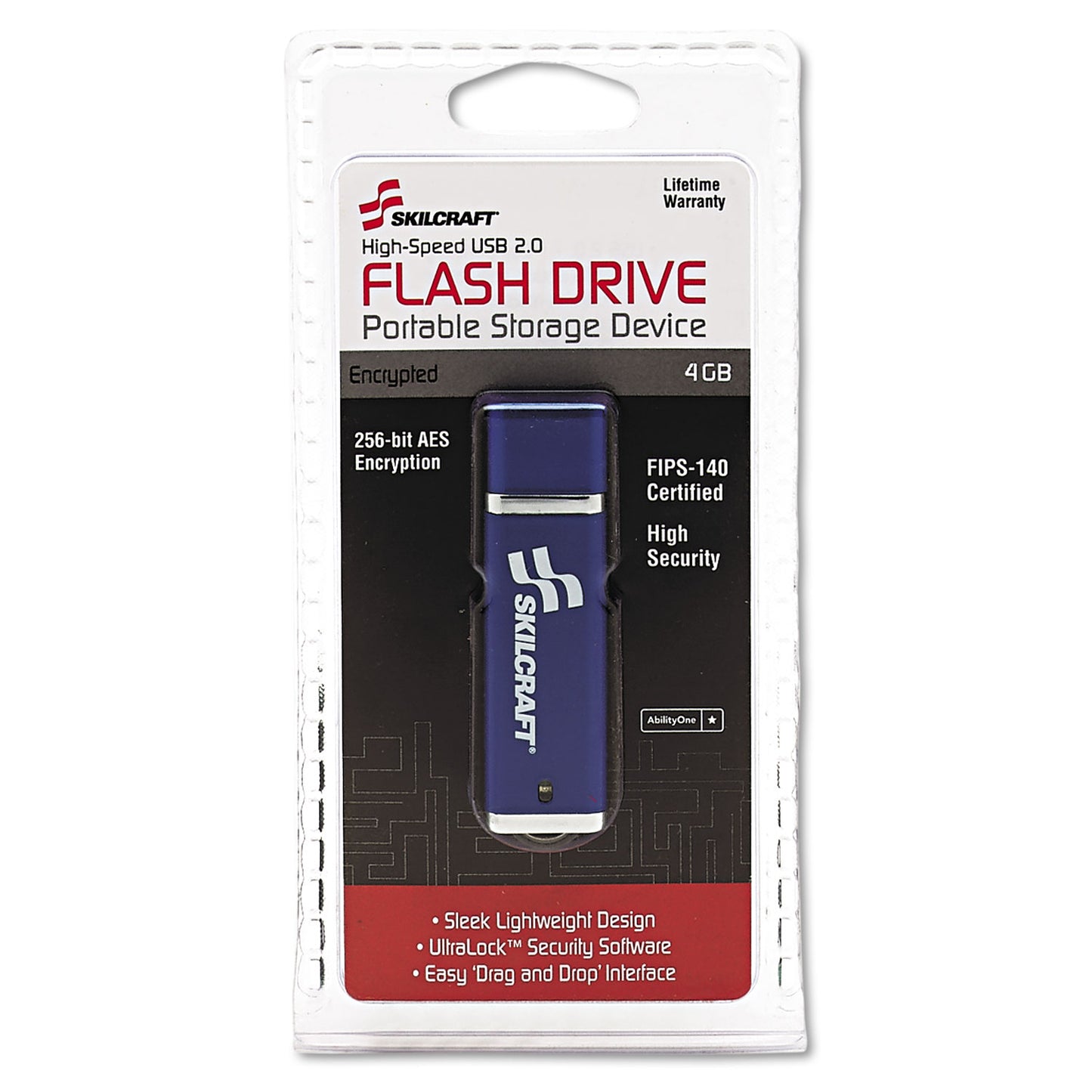 AbilityOne 7045015584992, SKILCRAFT USB Flash Drive with 256-Bit AES Encryption, 4 GB, Blue