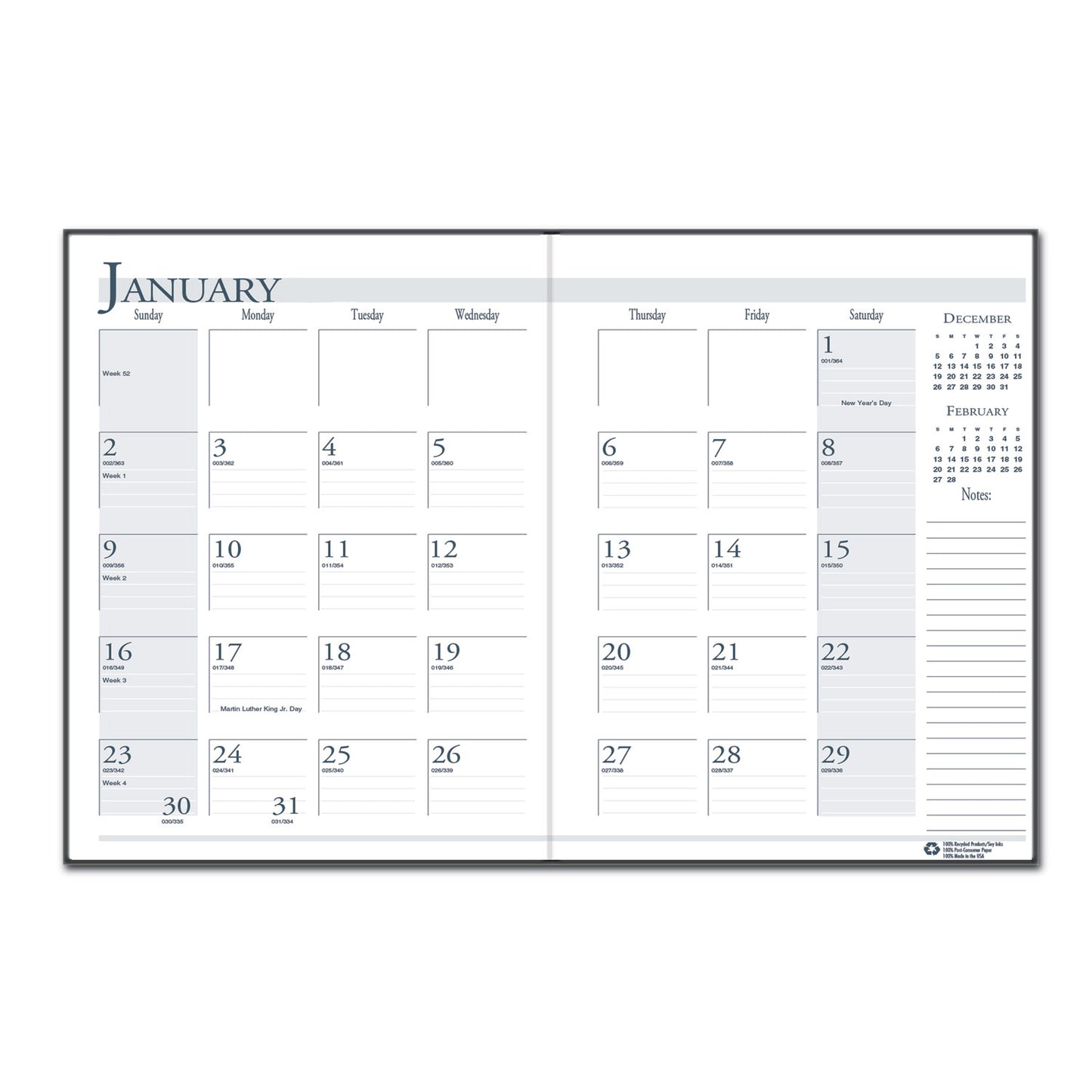 House of Doolittle Recycled Ruled 14-Month Planner with Leatherette Cover, 11 x 8.5, Black Cover, 14-Month: Dec 2024 to Jan 2026 (26002)