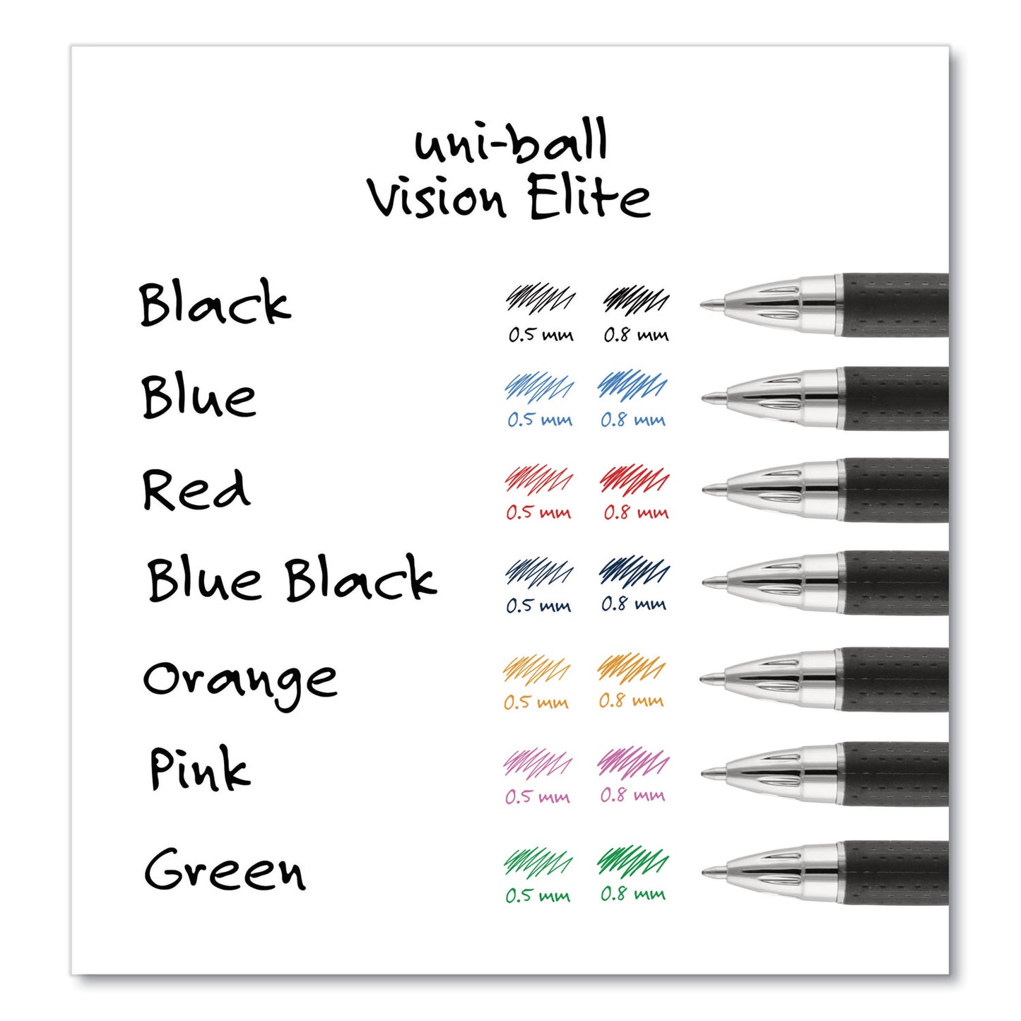 uni-ball VISION ELITE Hybrid Gel Pen, Stick, Bold 0.8 mm, Assorted Ink and Barrel Colors, 8/Pack (90199PP)