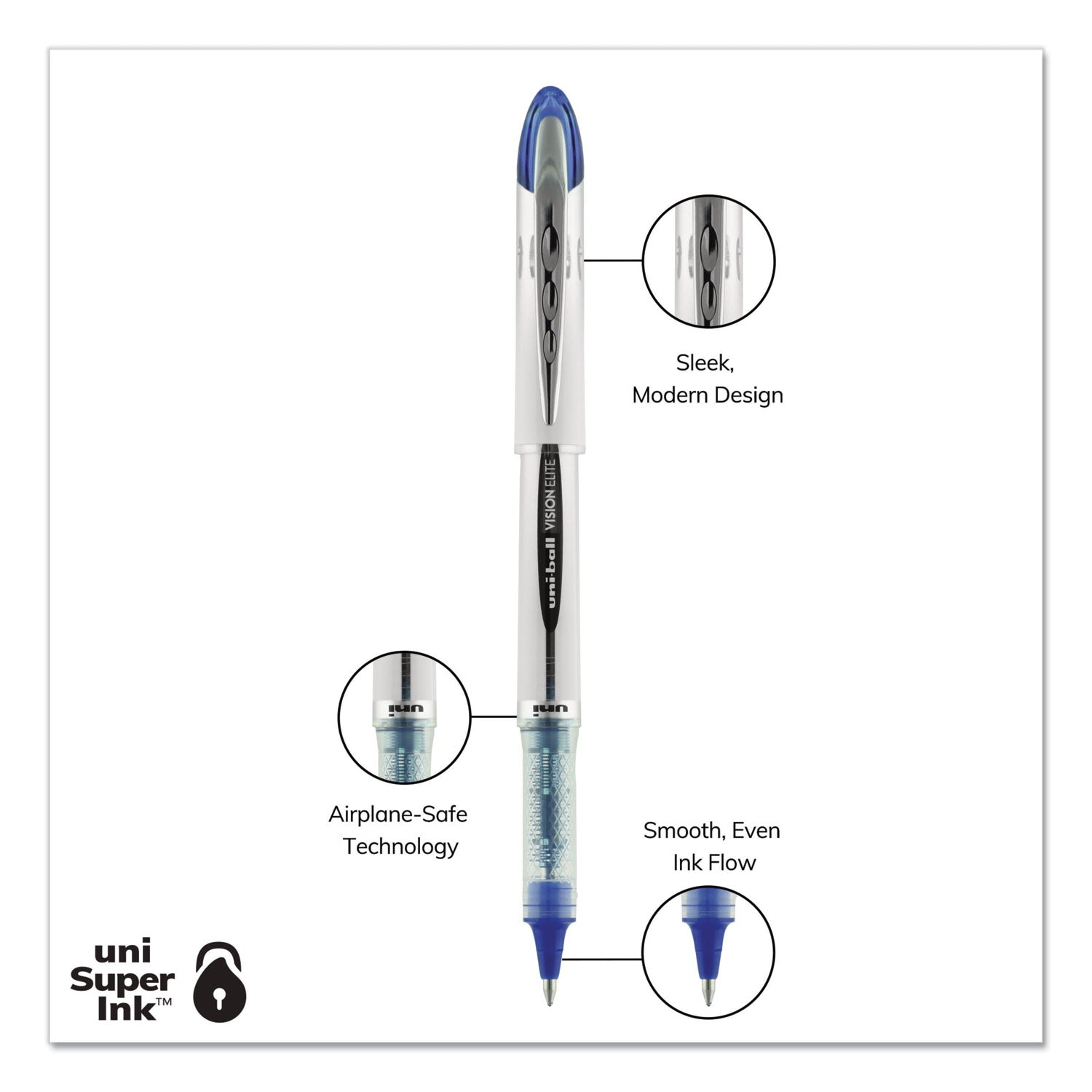 uni-ball VISION ELITE Hybrid Gel Pen, Stick, Bold 0.8 mm, Assorted Ink and Barrel Colors, 8/Pack (90199PP)