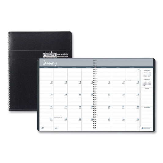 House of Doolittle 14-Month Recycled Ruled Monthly Planner, 11 x 8.5, Black Cover, 14-Month: Dec 2024 to Jan 2026 (26202)