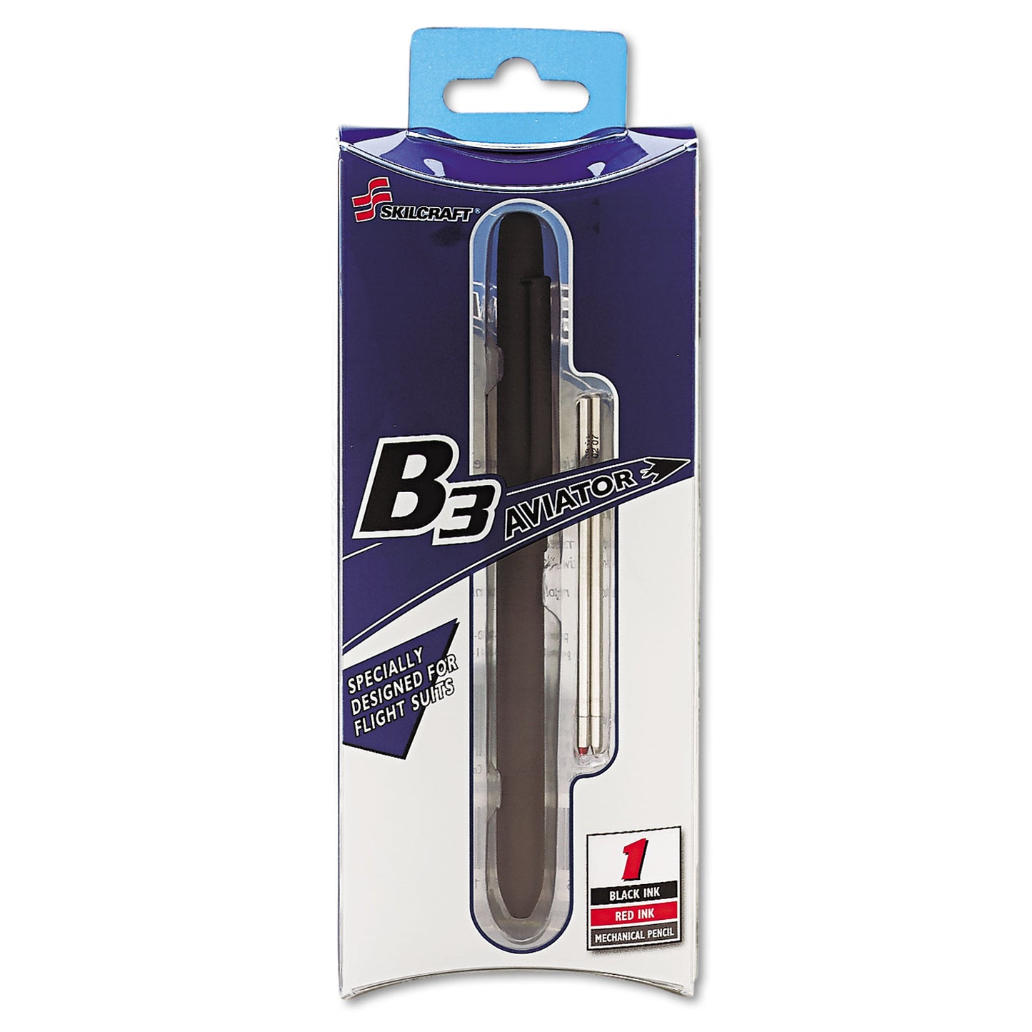 AbilityOne 7520015649906, SKILCRAFT B3 Aviator Multi-Color Ballpoint Pen/Pencil, Retractable, Medium , Black/Red Ink, Black Matte Barrel