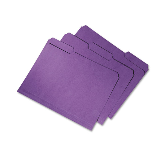 AbilityOne 7530015664133, SKILCRAFT Recycled File Folders, 1/3-Cut 2-Ply Tabs: Assorted, Letter Size, 0.75" Expansion, Purple, 100/Box