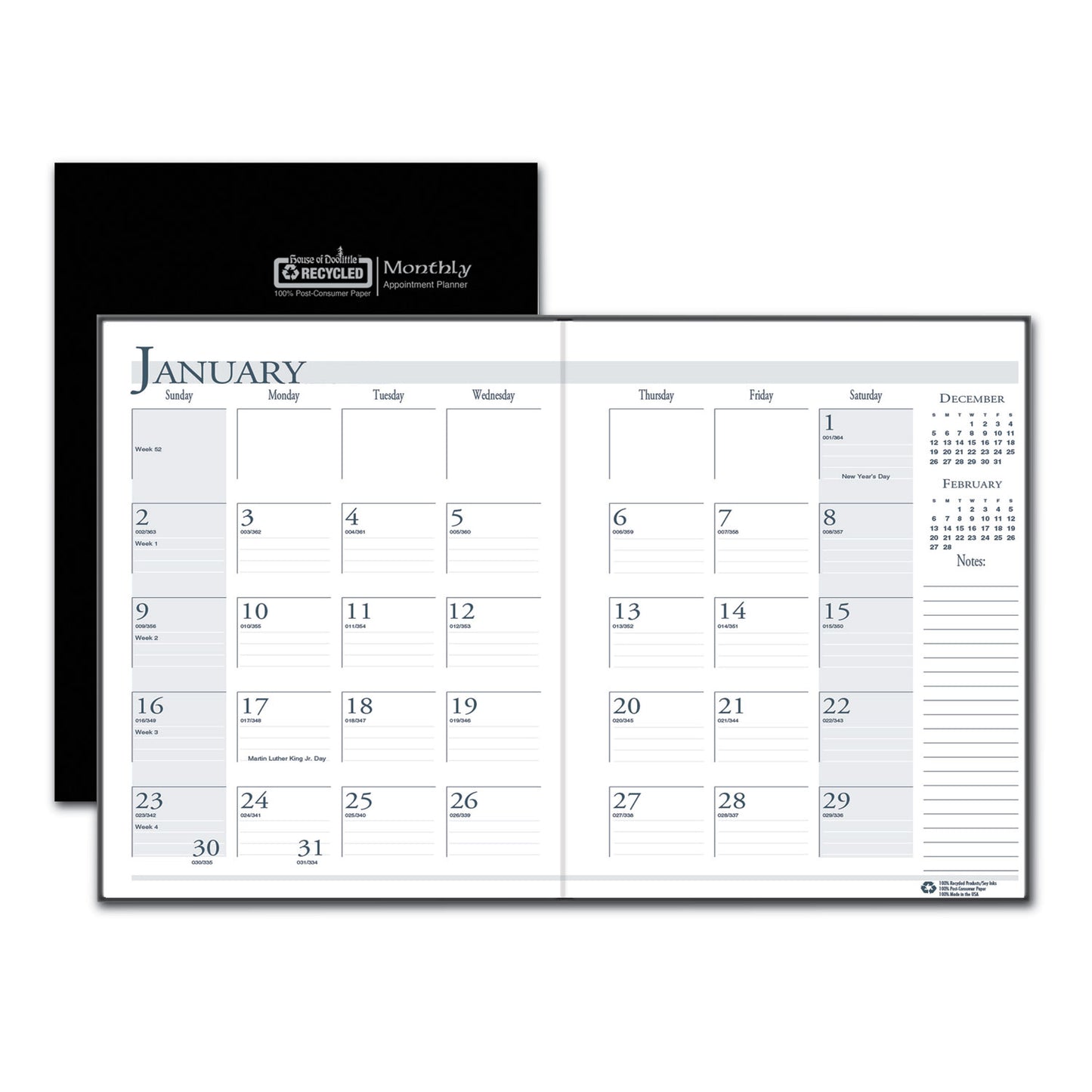 House of Doolittle Recycled Ruled 14-Month Planner with Leatherette Cover, 10 x 7, Black Cover, 14-Month: Dec 2024 to Jan 2026 (260602)