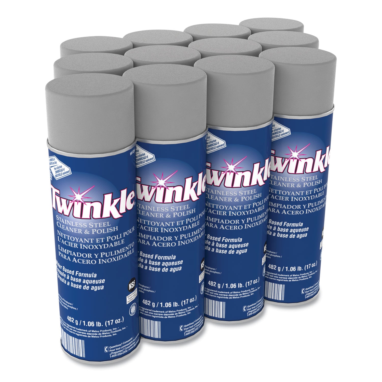 Twinkle Stainless Steel Cleaner and Polish, 17 oz Aerosol Spray, 12/Carton (991224)