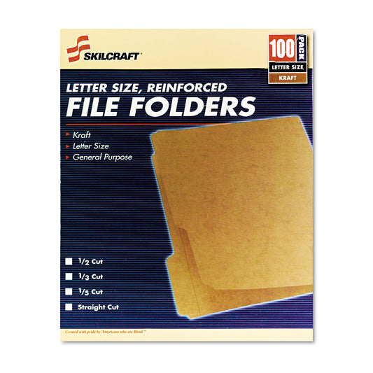 AbilityOne 7530006630031, SKILCRAFT Medium File Folder, Straight Tabs, Letter Size, 0.75" Expansion, Brown, 100/Box