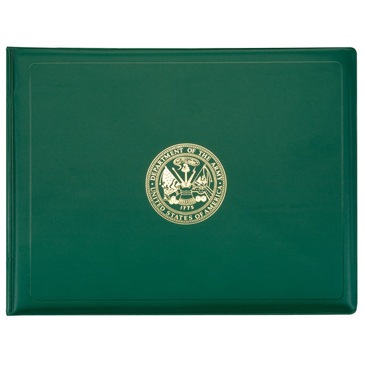 AbilityOne 7510007557077, SKILCRAFT Award Certificate Holder, 8.5 x 11, Army Seal, Green/Gold