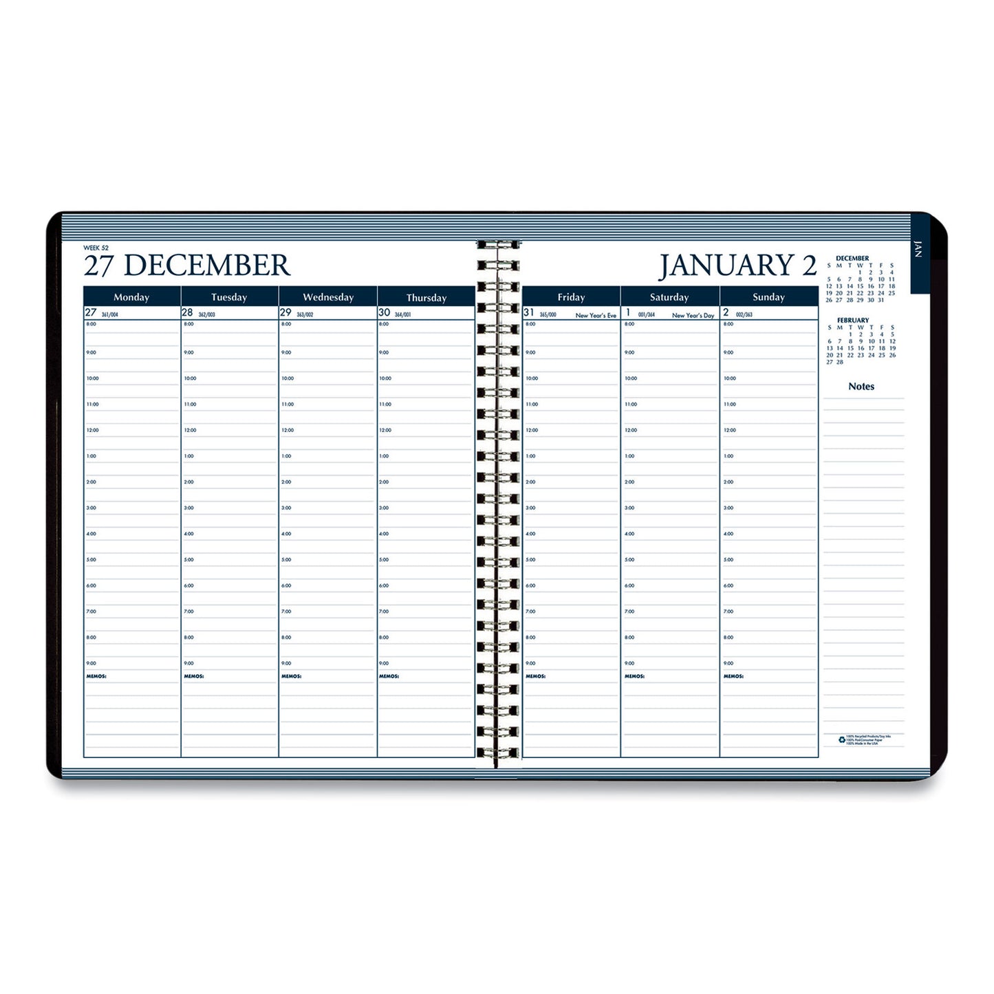 House of Doolittle Recycled Wirebound Weekly/Monthly Planner, 11 x 8.5, Black Cover, 12-Month (Jan to Dec): 2025 (28302)