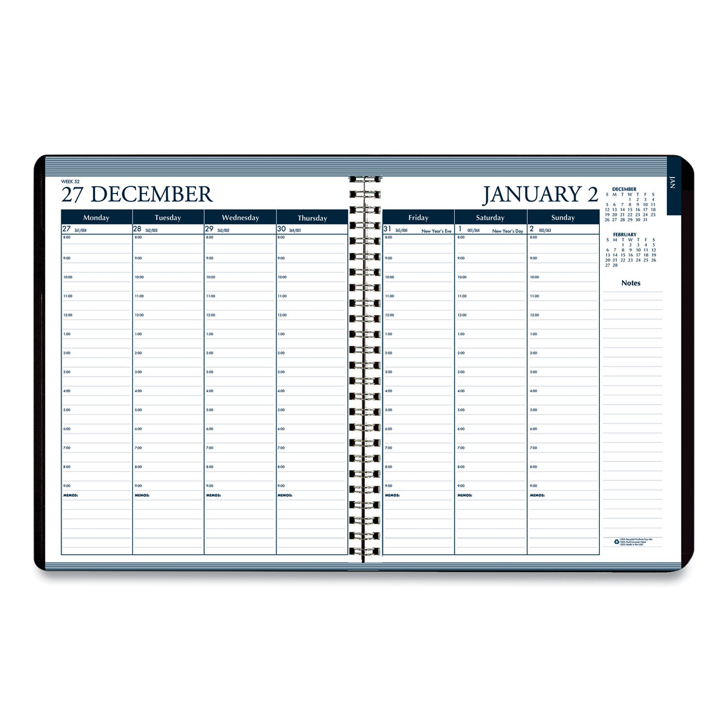 House of Doolittle Recycled Wirebound Weekly/Monthly Planner, 11 x 8.5, Black Cover, 12-Month (Jan to Dec): 2025 (28302)