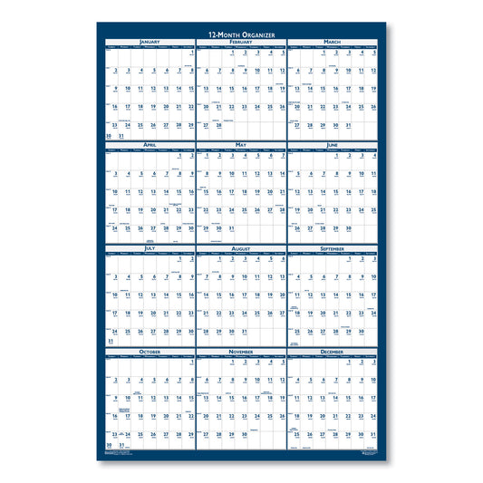 House of Doolittle Recycled Poster Style Reversible/Erasable Yearly Wall Calendar, 66 x 33, White/Blue/Gray Sheets, 12-Month (Jan to Dec): 2025 (3962)