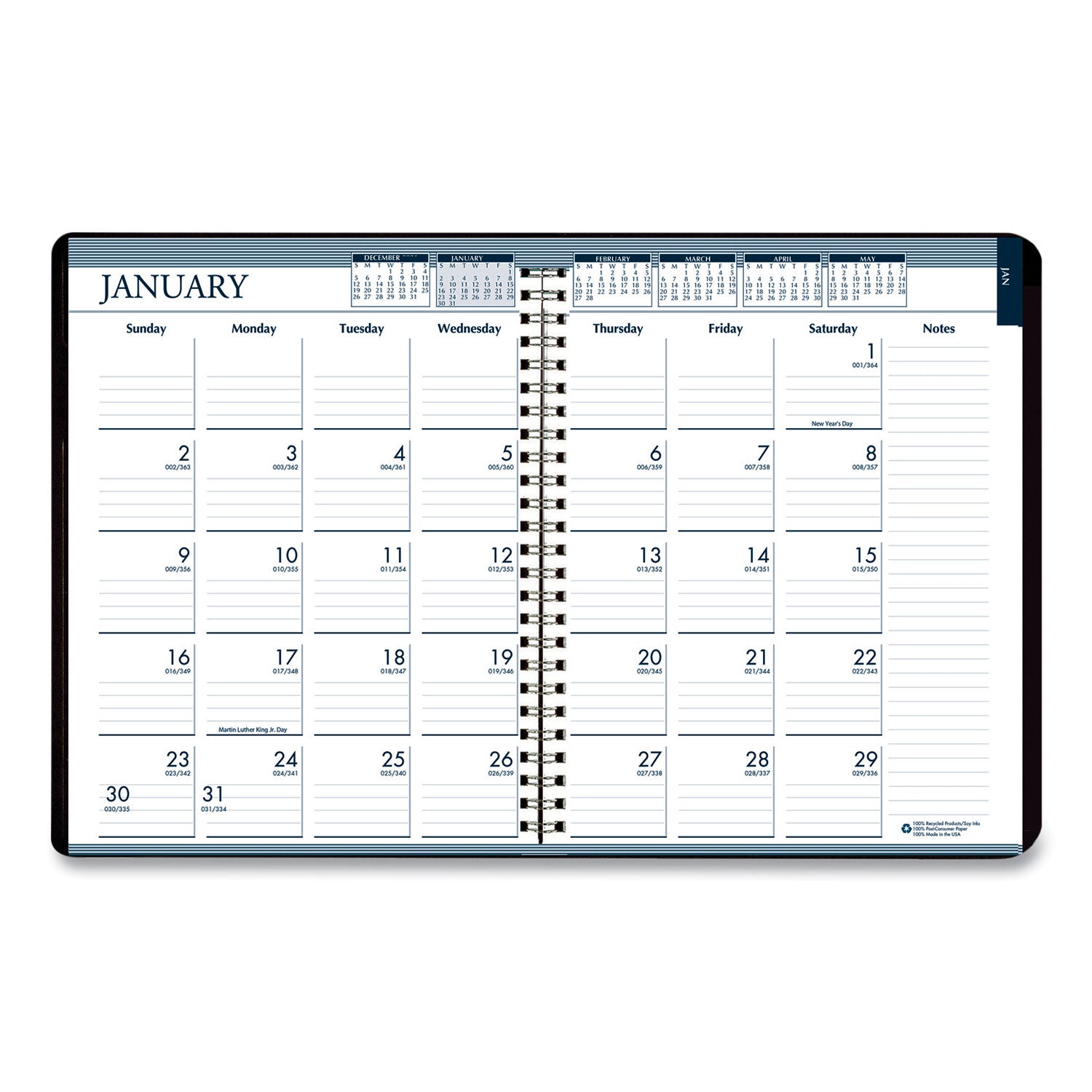 House of Doolittle Recycled Wirebound Weekly/Monthly Planner, 11 x 8.5, Black Cover, 12-Month (Jan to Dec): 2025 (28302)