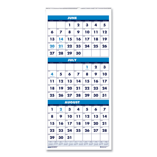 House of Doolittle Academic Year Recycled Three-Month Format Wall Calendar, Vertical: 8 x 17, White Sheets, 14-Month (June to July): 2024-2025 (3645)